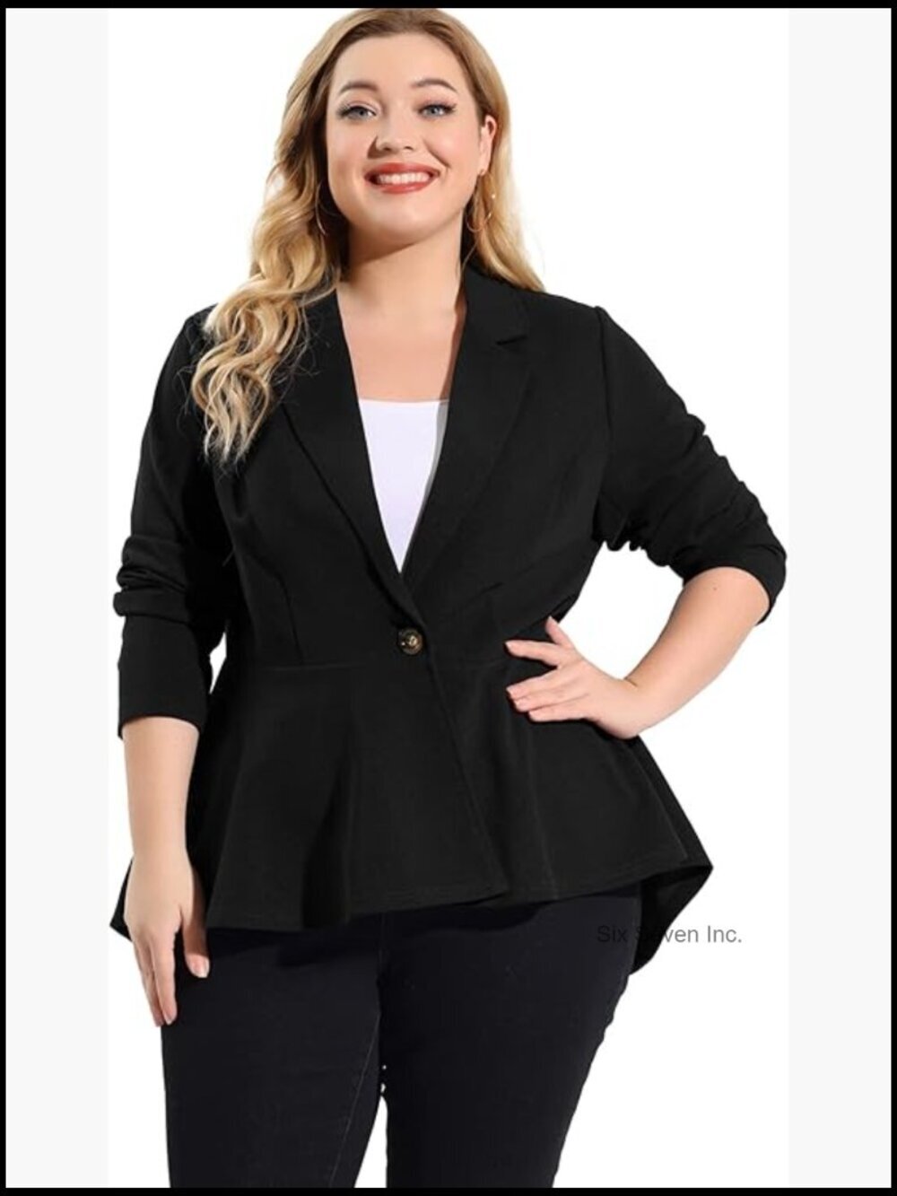 Plus Size Peplum Blazer Notch Lapel Long Sleeve Button Up Work Jacket